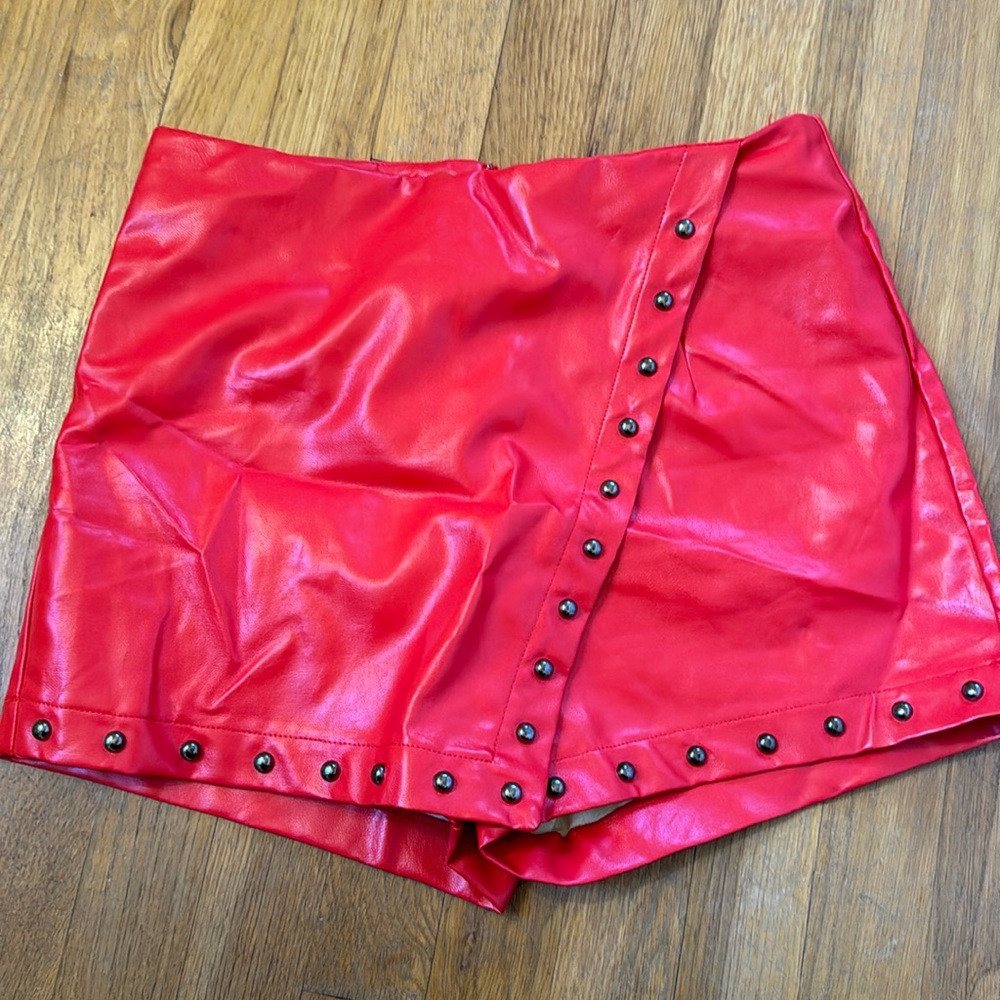 Red leather skort